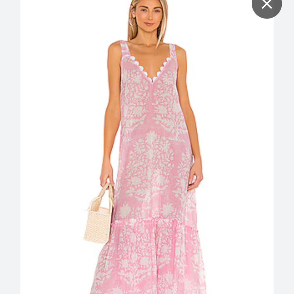 Juliet Dunn pink and white cotton vneck maxi dress